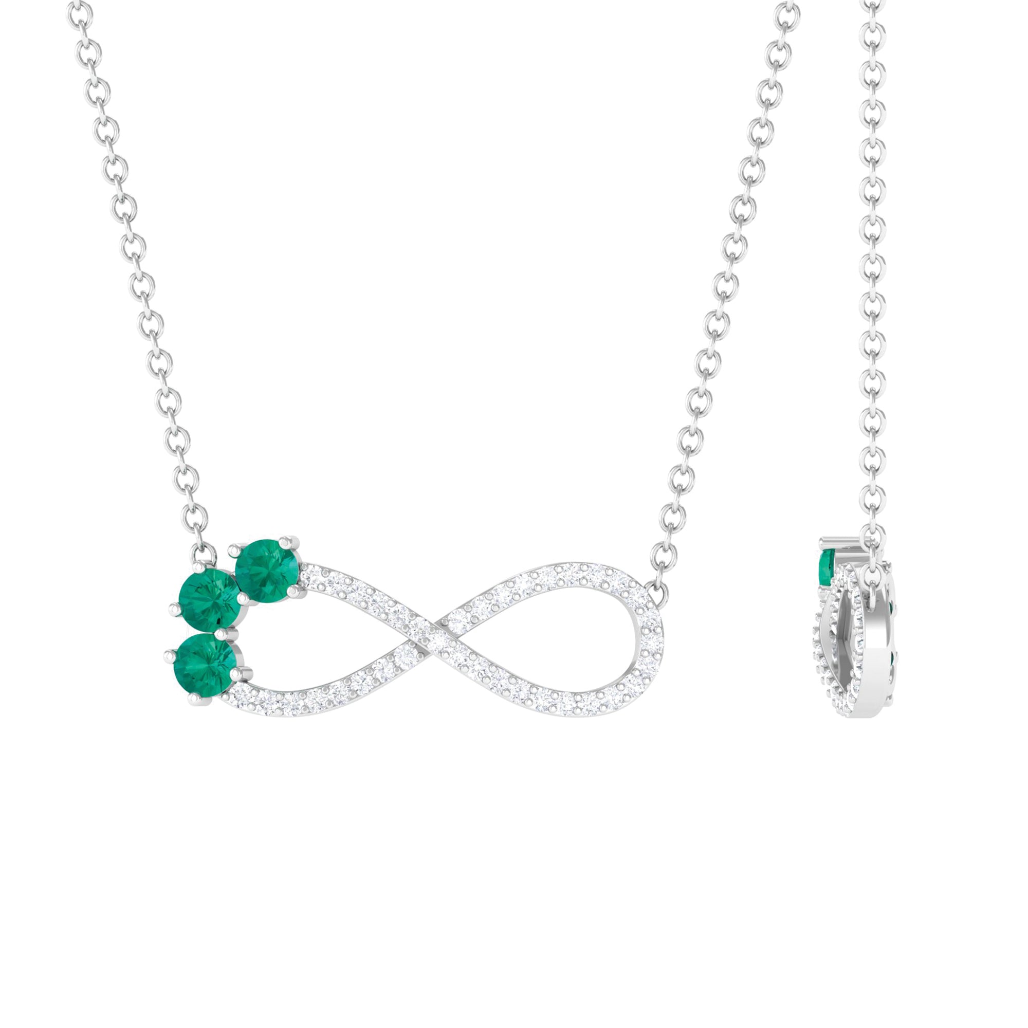 Emerald and Moissanite Minimal Infinity Necklace D-VS1 - Sparkanite Jewels