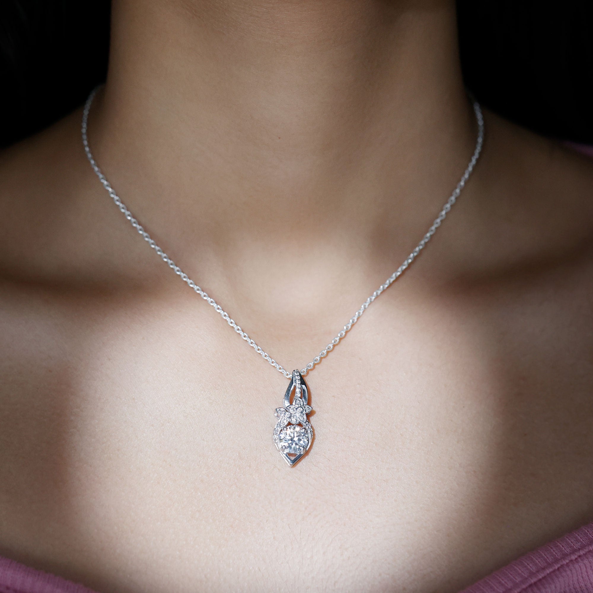 Certified Moissanite Nature Inspired Pendant Necklace D-VS1 8 MM - Sparkanite Jewels