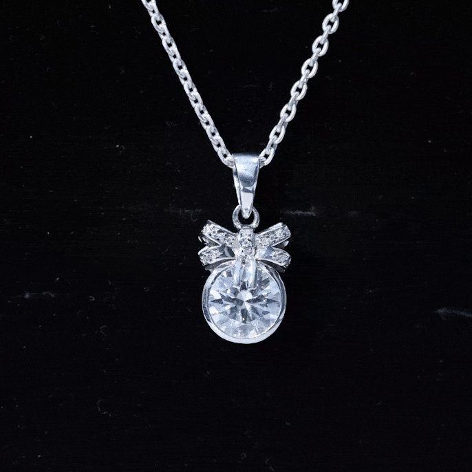 Certified Moissanite Solitaire Pendant with Bow D-VS1 8 MM - Sparkanite Jewels