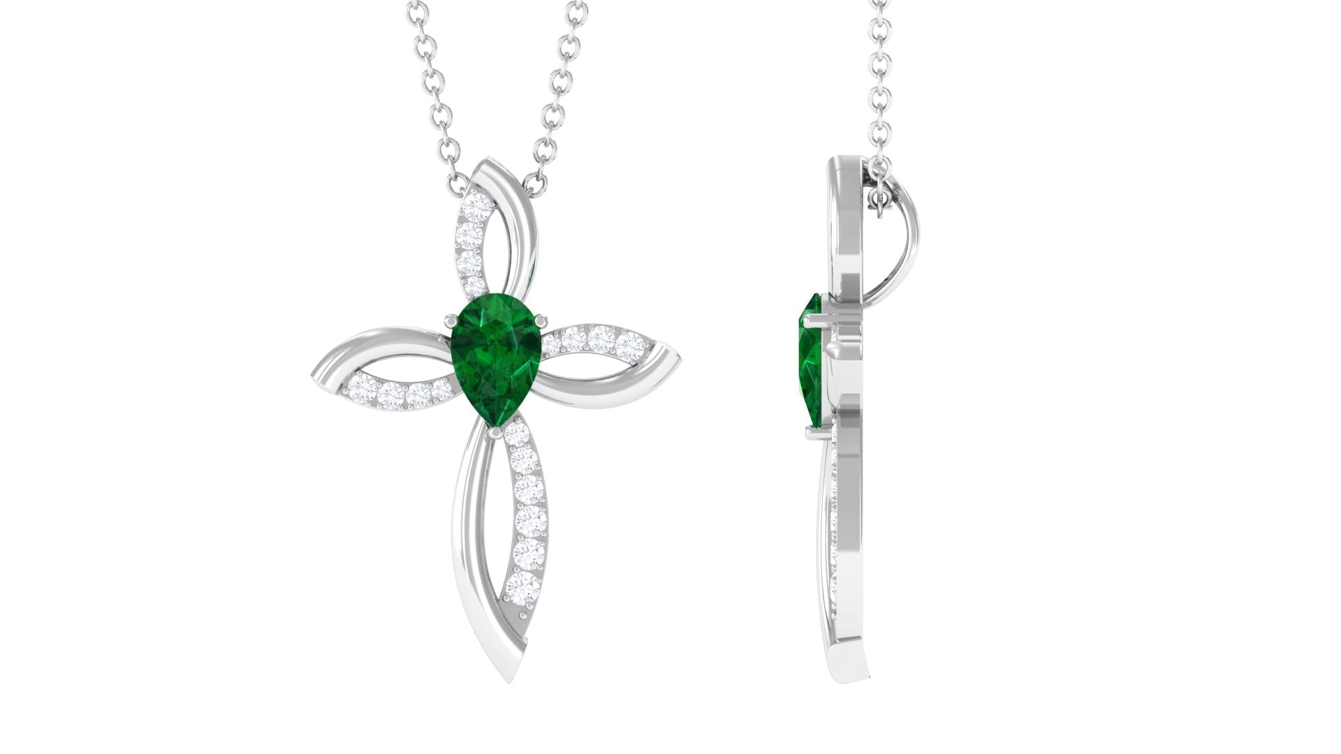 Sparkanite Jewels-Certified Moissanite Cross Silver Pendant with Lab Grown Emerald
