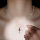 Sparkanite Jewels-Certified Moissanite Cross Silver Pendant with Lab Grown Emerald