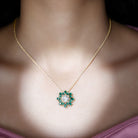 Sparkanite Jewels-Nature Inspired Moissanite Flower Silver Pendant with Lab Grown Emerald