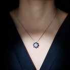 Sparkanite Jewels-Vintage Style Moissanite Silver Pendant with Lab Grown Blue Sapphire