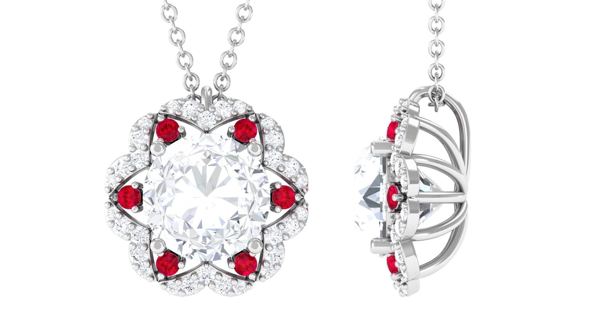 Sparkanite Jewels-Statement Floral Inspired Pendant with Lab Grown Ruby and Moissanite