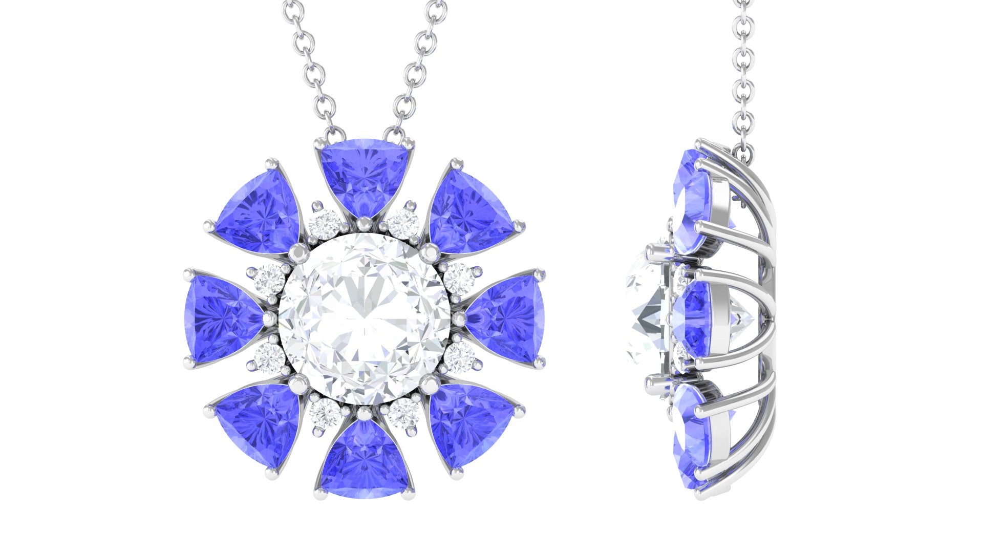 Sparkanite Jewels-Floral Inspired Pendant with Moissanite and Lab Created Tanzanite
