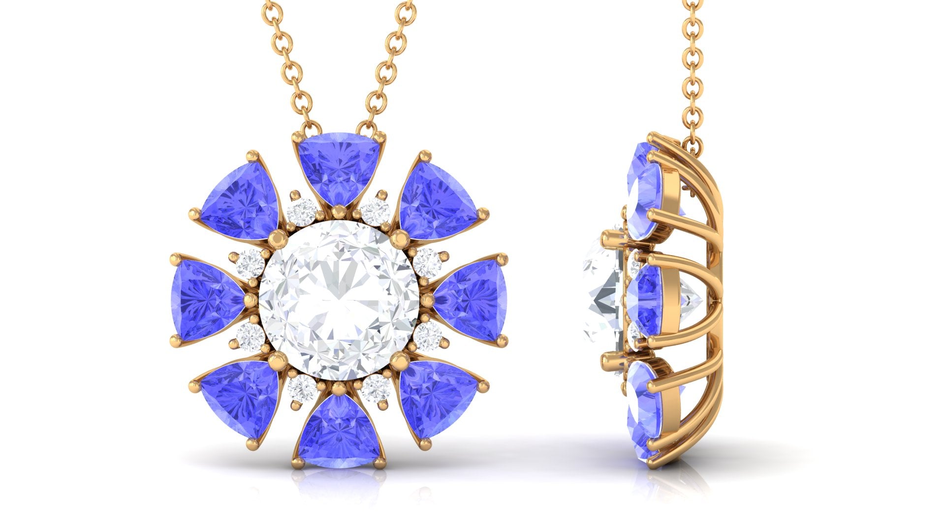 Sparkanite Jewels-Floral Inspired Pendant with Moissanite and Lab Created Tanzanite