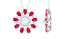 Sparkanite Jewels-Certified Moissanite Floral Inspired Pendant with Lab Grown Ruby