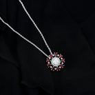Sparkanite Jewels-Certified Moissanite Floral Inspired Pendant with Lab Grown Ruby