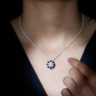 Sparkanite Jewels-Vintage Style Moissanite Pendant with Lab Blue Sapphire