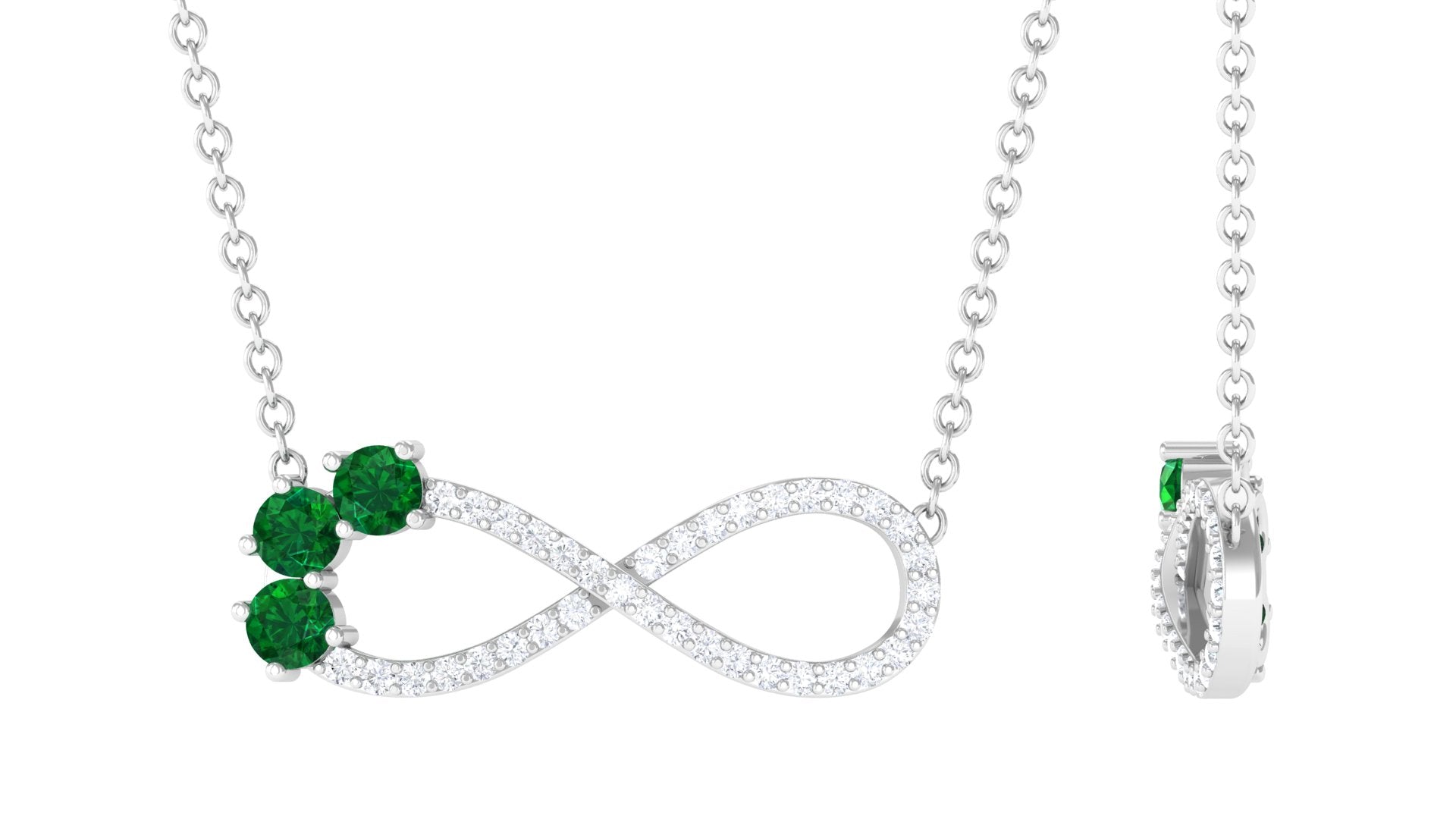 Sparkanite Jewels-Moissanite Infinity Silver Necklace with Lab Created Emerald