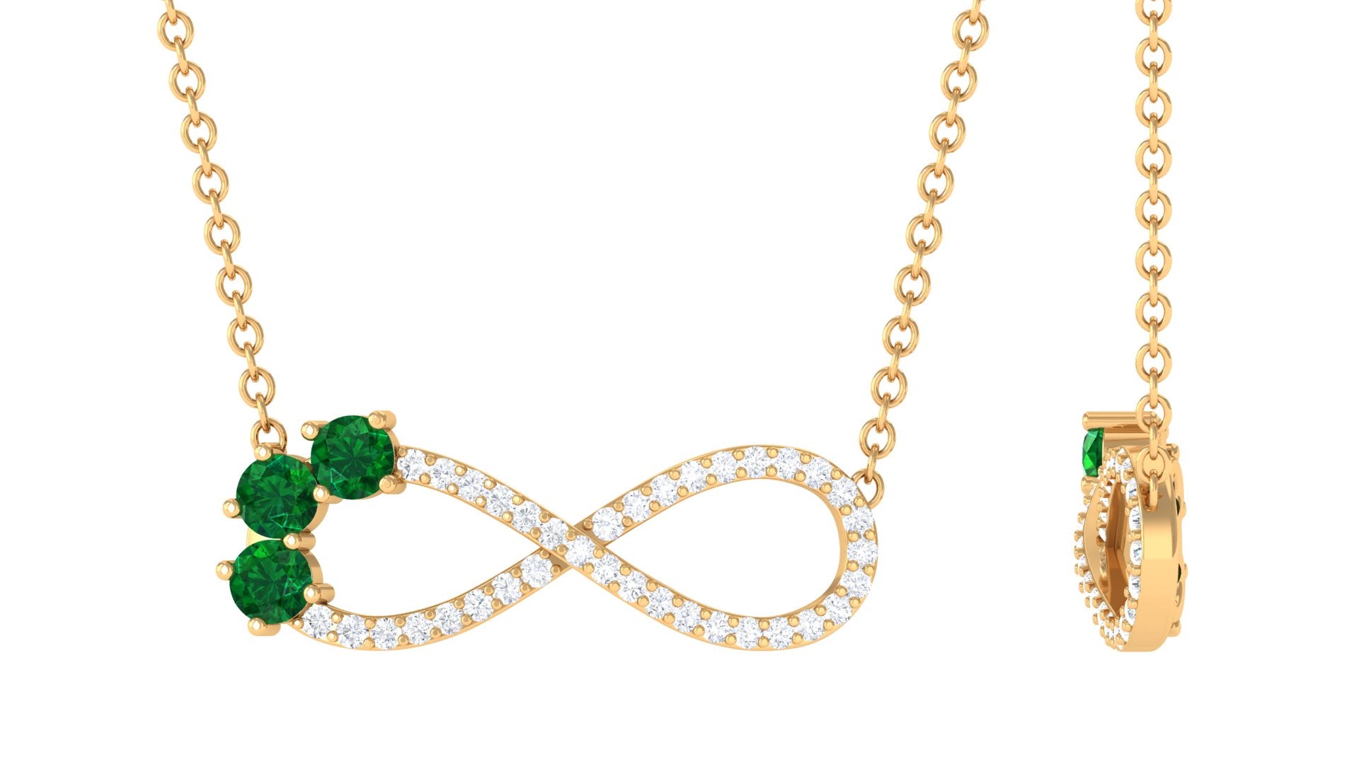 Sparkanite Jewels-Moissanite Infinity Silver Necklace with Lab Created Emerald