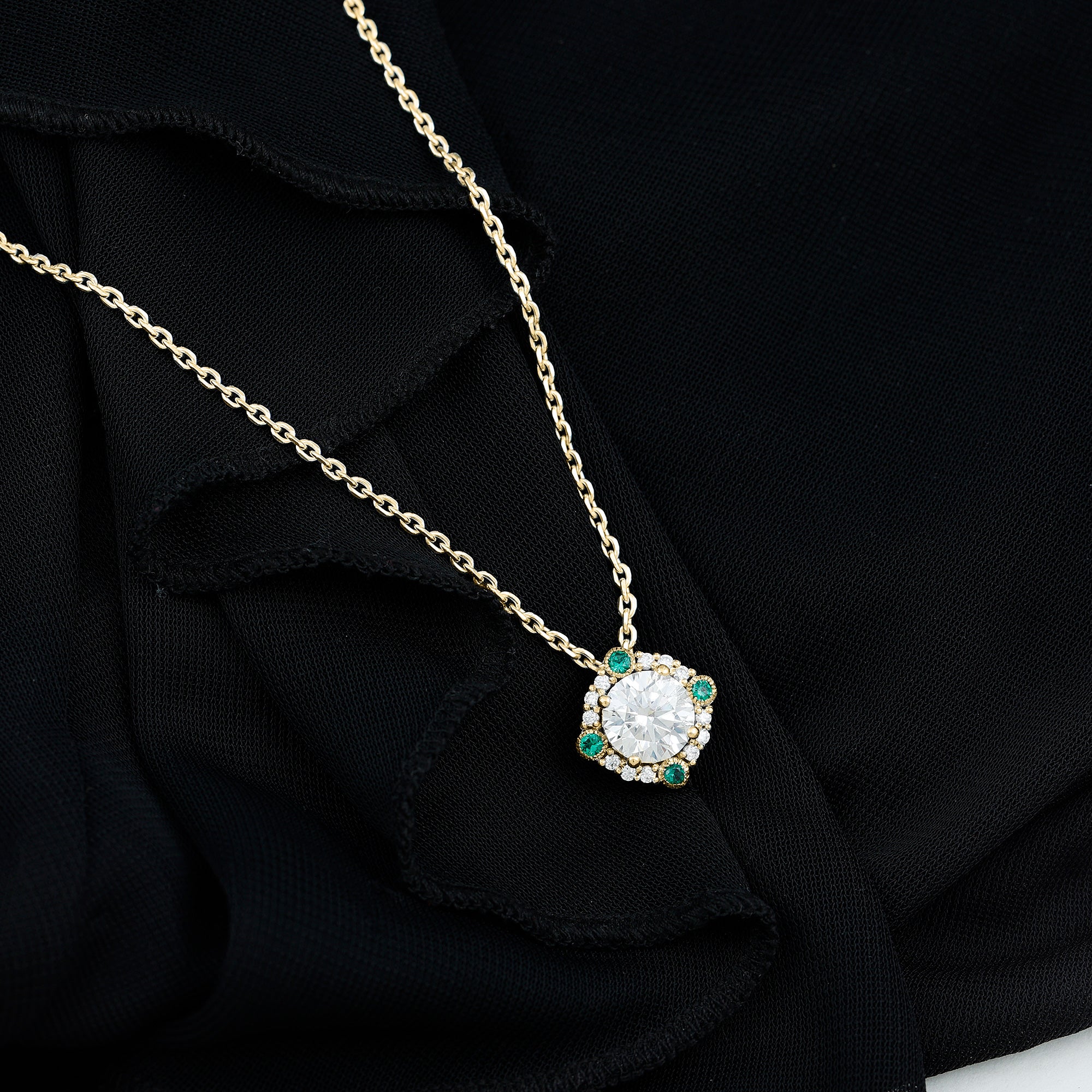 Sparkanite Jewels-Vintage Inspired Pendant with Moissanite and Lab Grown Emerald