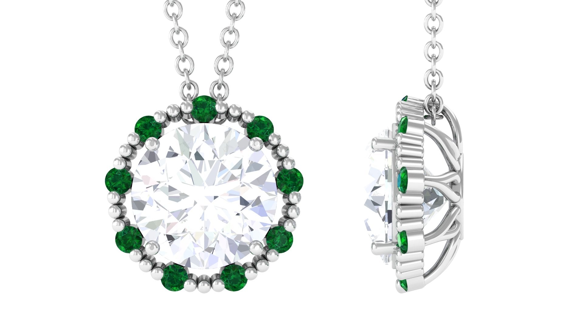 Sparkanite Jewels-Moissanite Vintage Style Pendant Necklace with Lab Created Emerald