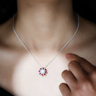 Sparkanite Jewels-Nature Inspired Moissanite Flower Silver Pendant with Lab Grown Ruby