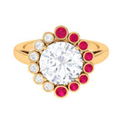 Moissanite and Ruby Cocktail Halo Engagement Ring D-VS1 10 MM - Sparkanite Jewels