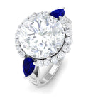 Minimal Moissanite Halo Engagement Ring with Blue Sapphire D-VS1 10 MM - Sparkanite Jewels