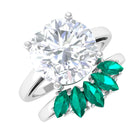 Round Moissanite Solitaire Ring Set with Emerald D-VS1 10 MM - Sparkanite Jewels