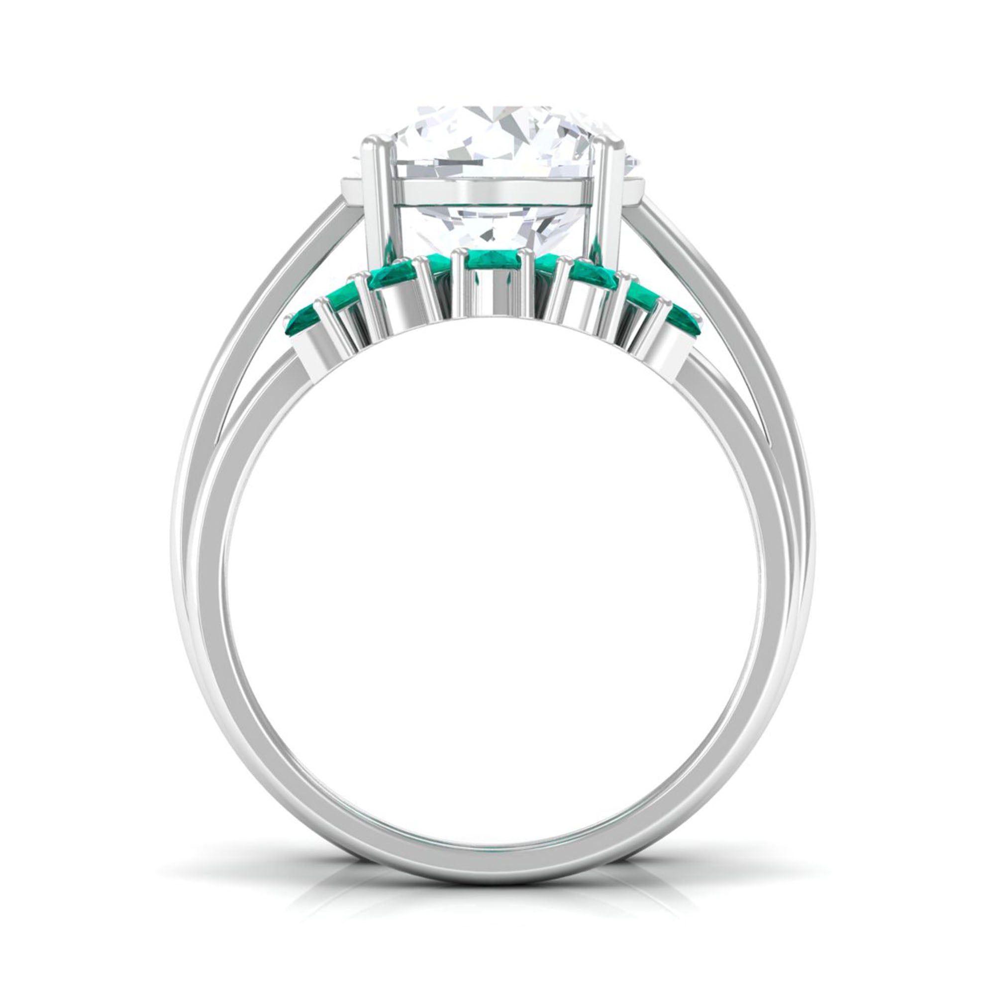 Round Moissanite Solitaire Ring Set with Emerald D-VS1 10 MM - Sparkanite Jewels