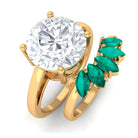 Round Moissanite Solitaire Ring Set with Emerald D-VS1 10 MM - Sparkanite Jewels