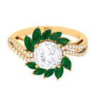 Moissanite Statement Flower Inspired Ring with Created Emerald D-VS1 10 MM - Sparkanite Jewels