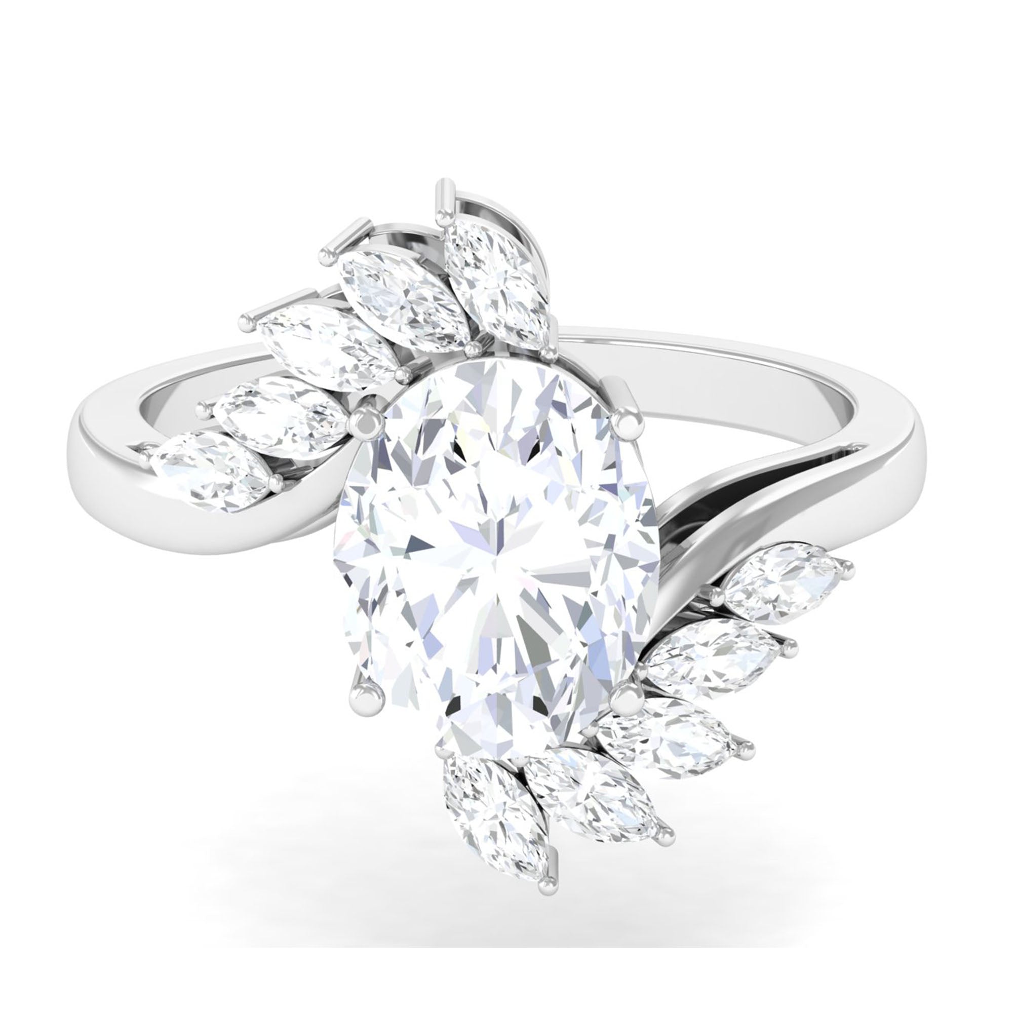 Oval Moissanite Designer Bypass Engagement Ring D-VS1 8X10 MM - Sparkanite Jewels