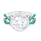 Round Moissanite Designer Halo Engagement Ring with Emerald D-VS1 10 MM - Sparkanite Jewels