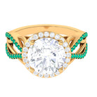Round Moissanite Designer Halo Engagement Ring with Emerald D-VS1 10 MM - Sparkanite Jewels