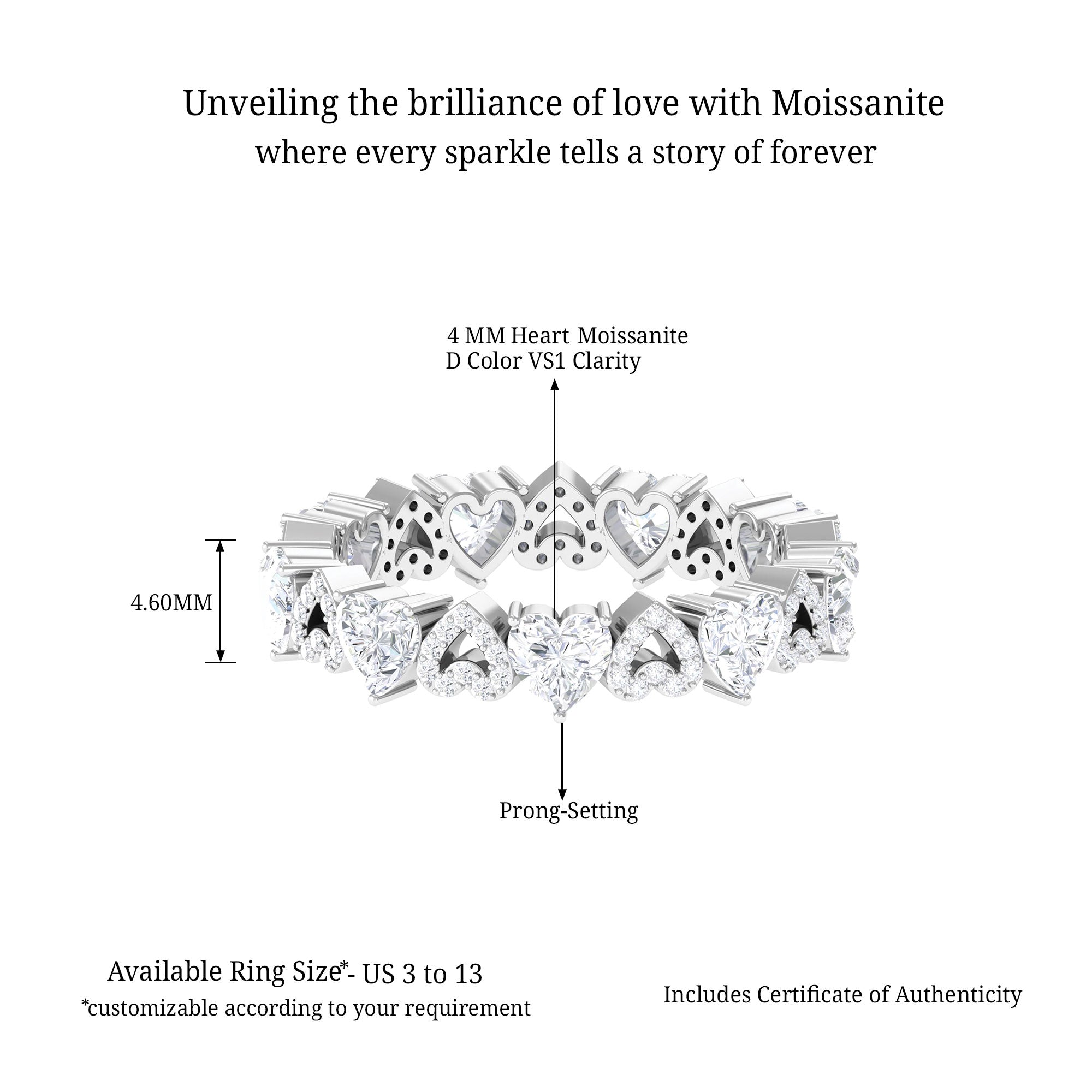 Sparkanite Jewels-Moissanite Heart Full Eternity Band Ring