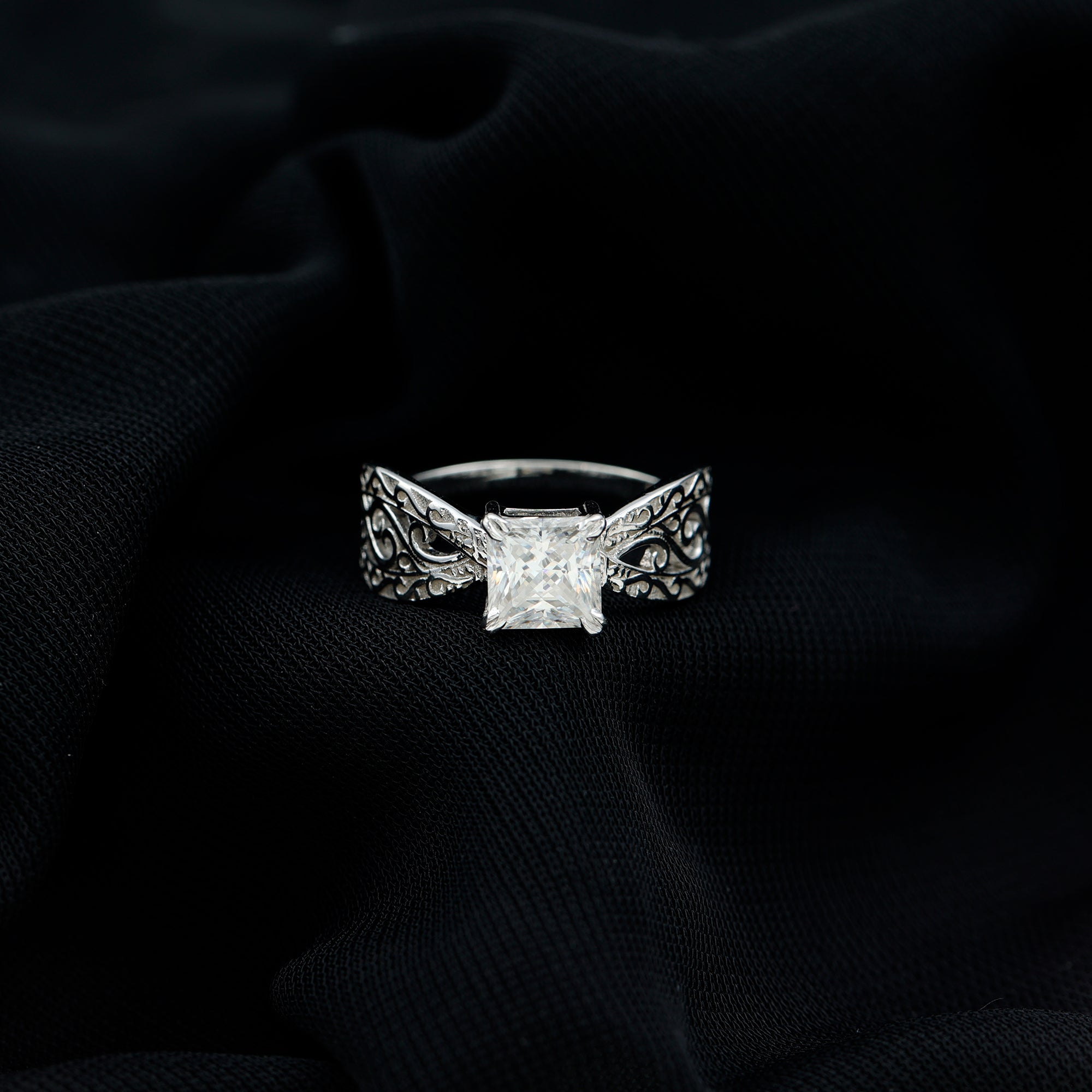 Sparkanite Jewels-Vintage Inspired Princess Cut Moissanite Solitaire Engagement Ring