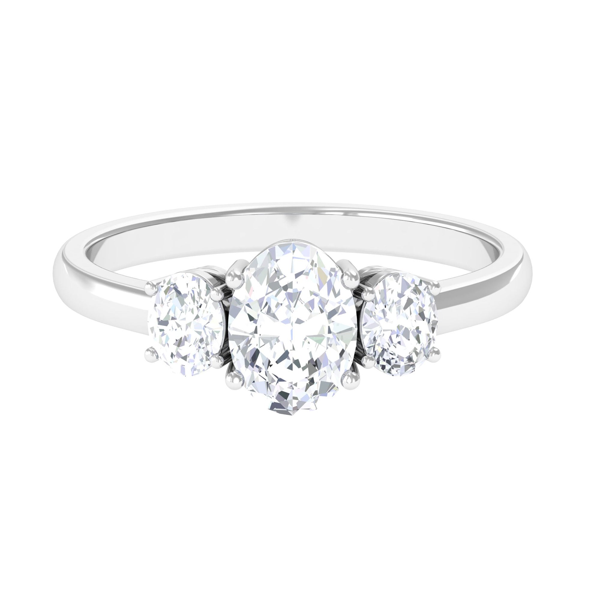 Sparkanite Jewels-Simple Oval Shape Moissanite Three Stone Engagement Ring