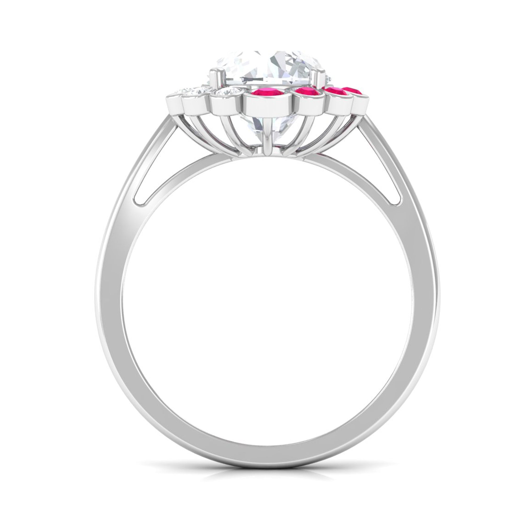 Moissanite and Ruby Cocktail Halo Engagement Ring D-VS1 8 MM - Sparkanite Jewels