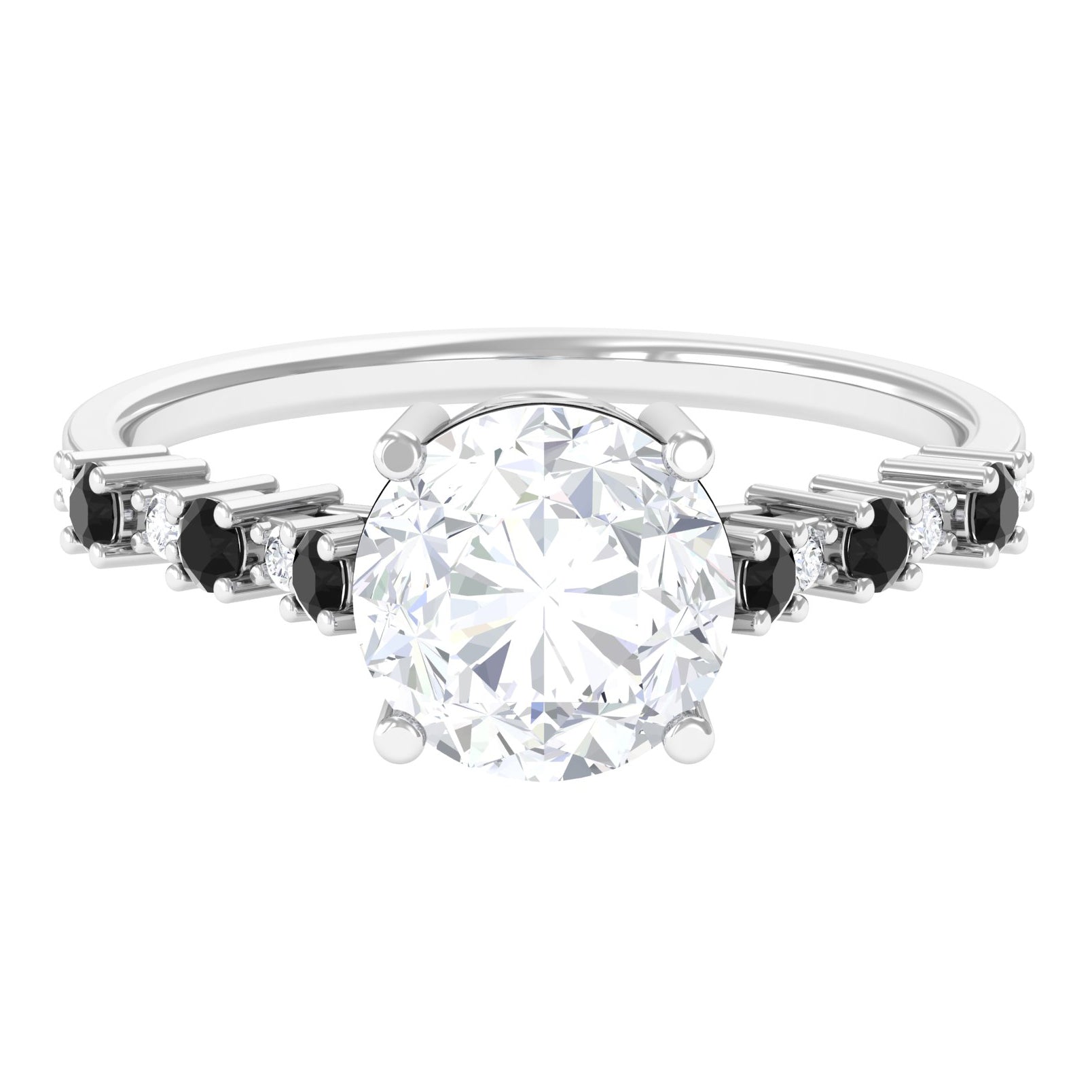 Sparkanite Jewels-Solitaire Moissanite Engagement Ring with Black Diamond Side Stones