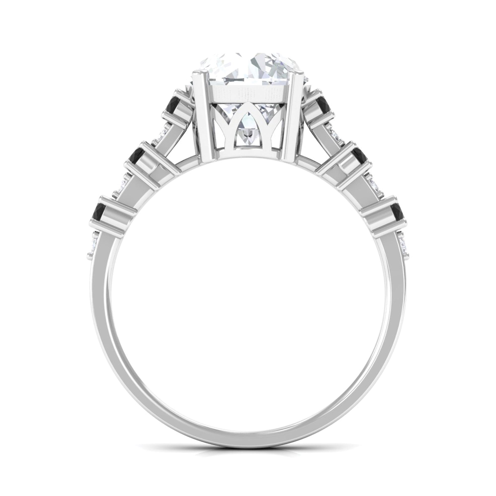Solitaire Moissanite Engagement Ring with Black Diamond Side Stones D-VS1 - Sparkanite Jewels