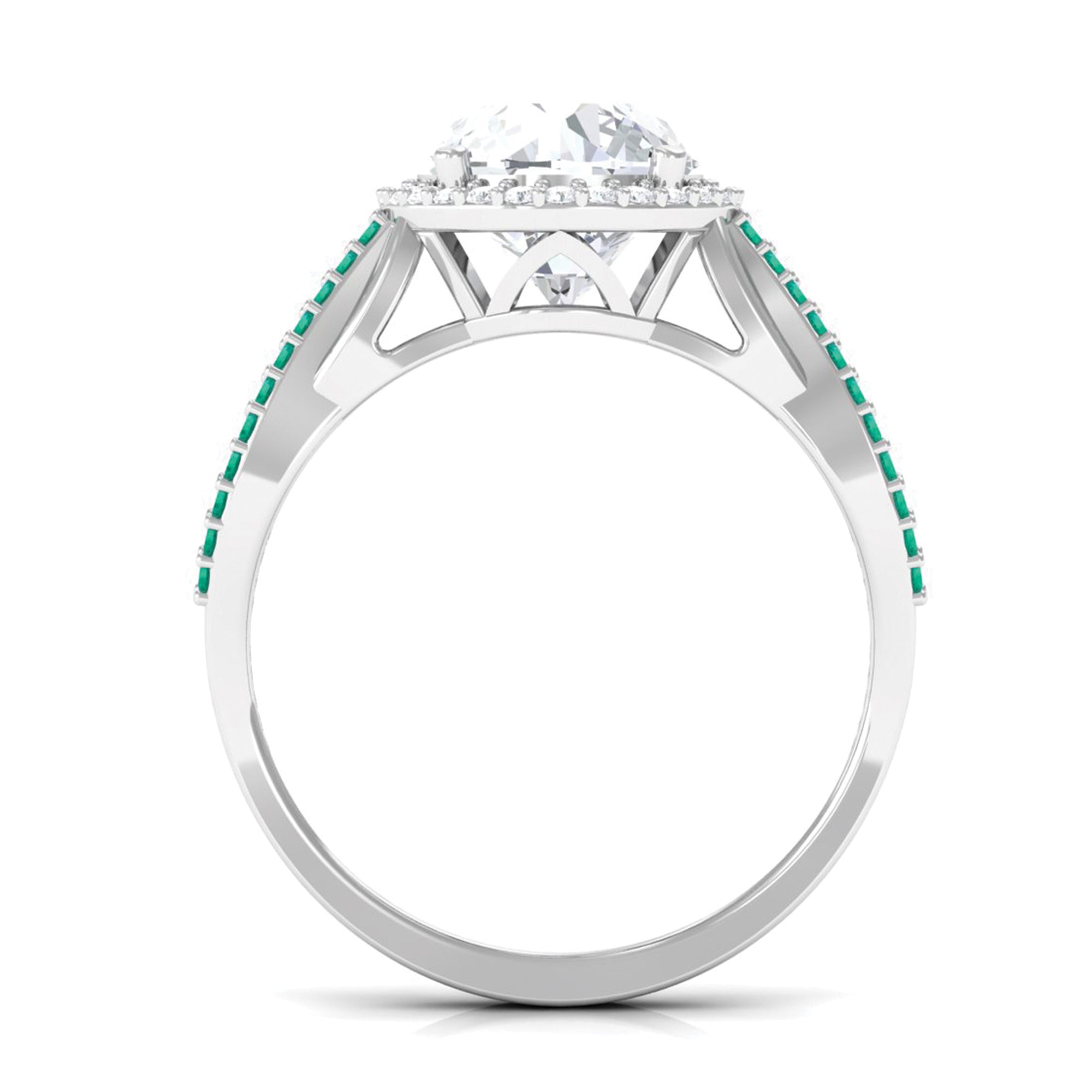 Round Moissanite Designer Halo Engagement Ring with Emerald D-VS1 8 MM - Sparkanite Jewels