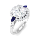 Minimal Moissanite Halo Engagement Ring with Blue Sapphire D-VS1 8 MM - Sparkanite Jewels