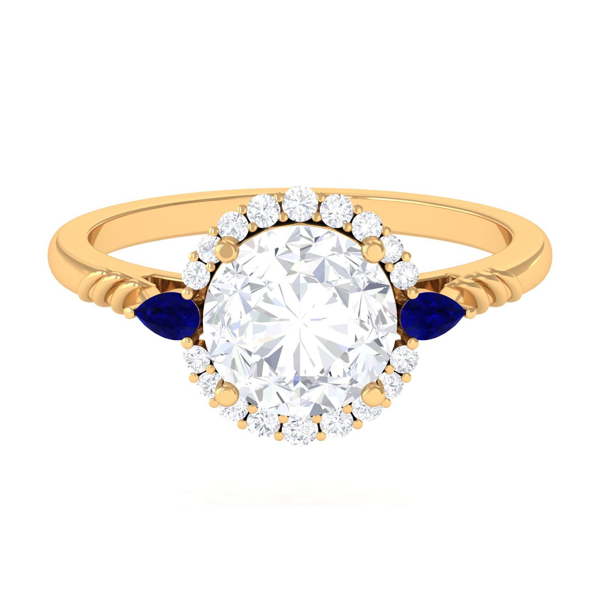 Minimal Moissanite Halo Engagement Ring with Blue Sapphire D-VS1 8 MM - Sparkanite Jewels