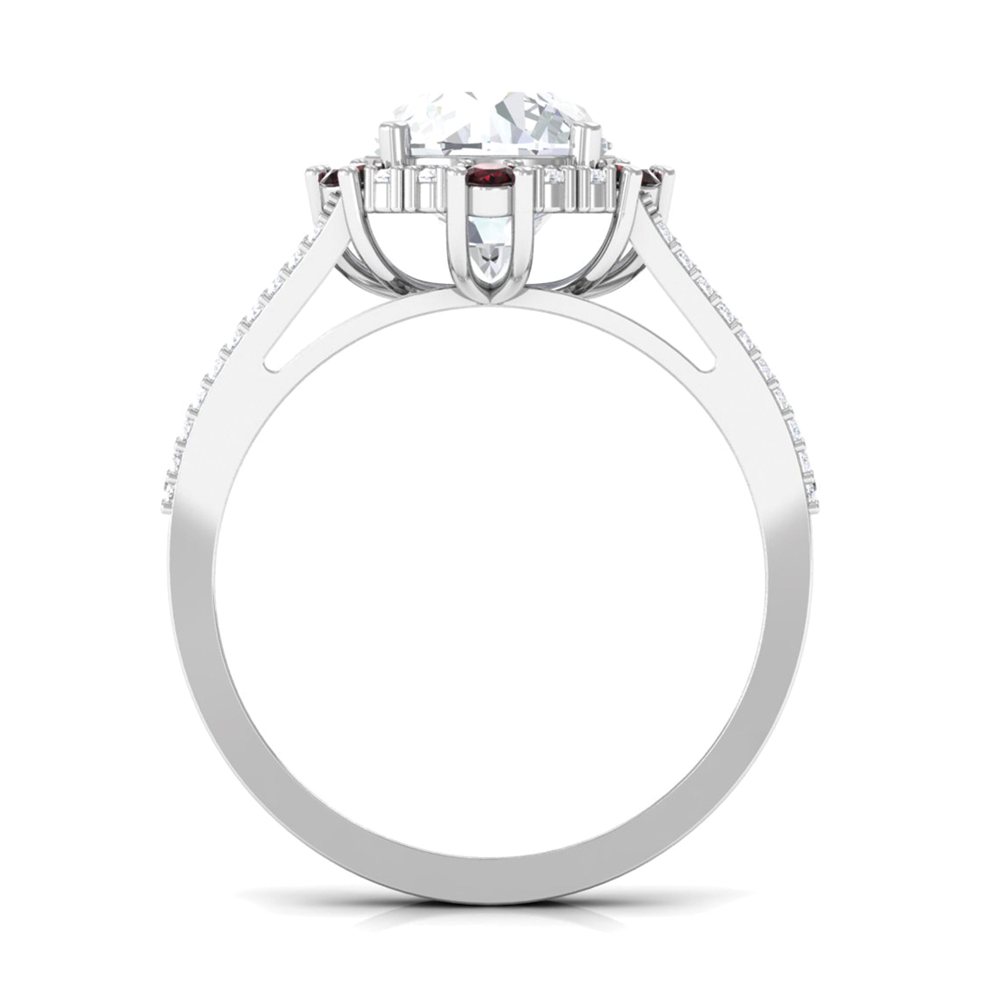 Sparkanite Jewels-Vintage Style Moissanite and Garnet Halo Engagement Ring in Split Shank