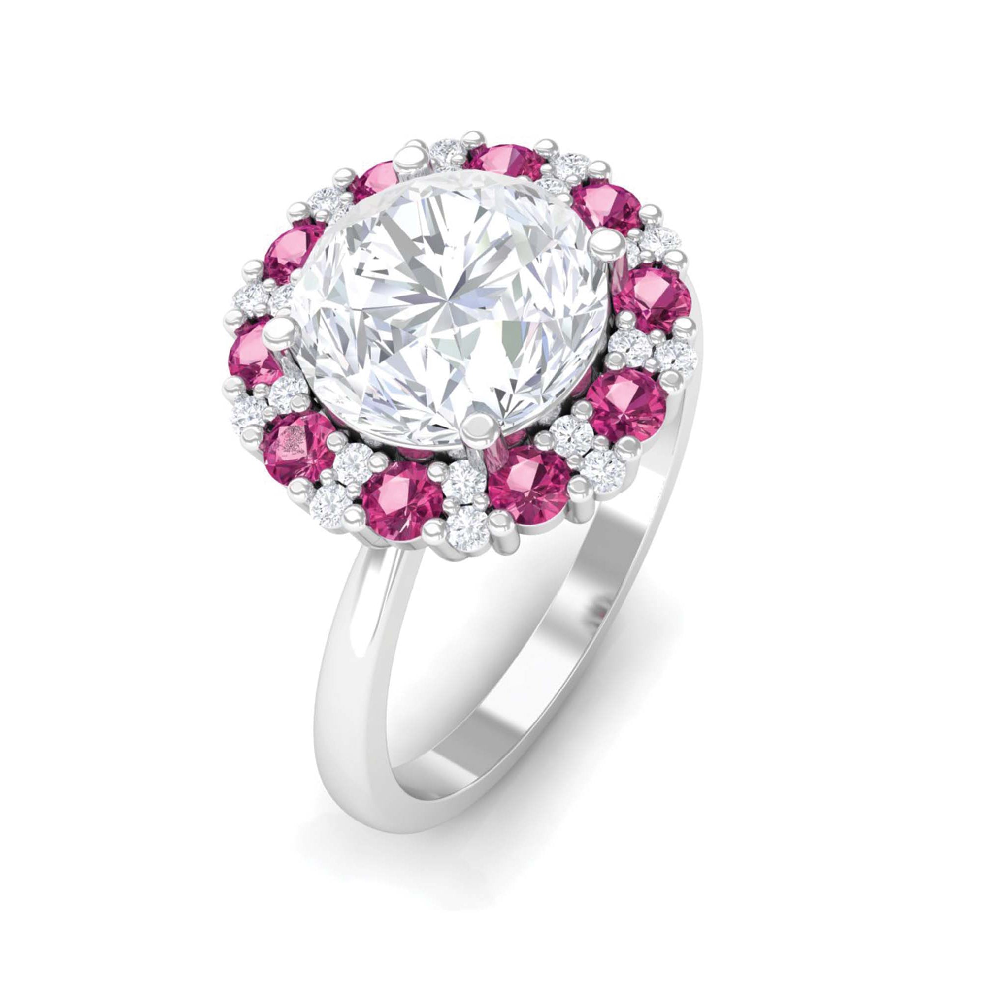 Sparkanite Jewels-Moissanite and Pink Tourmaline Cocktail Halo Engagement Ring