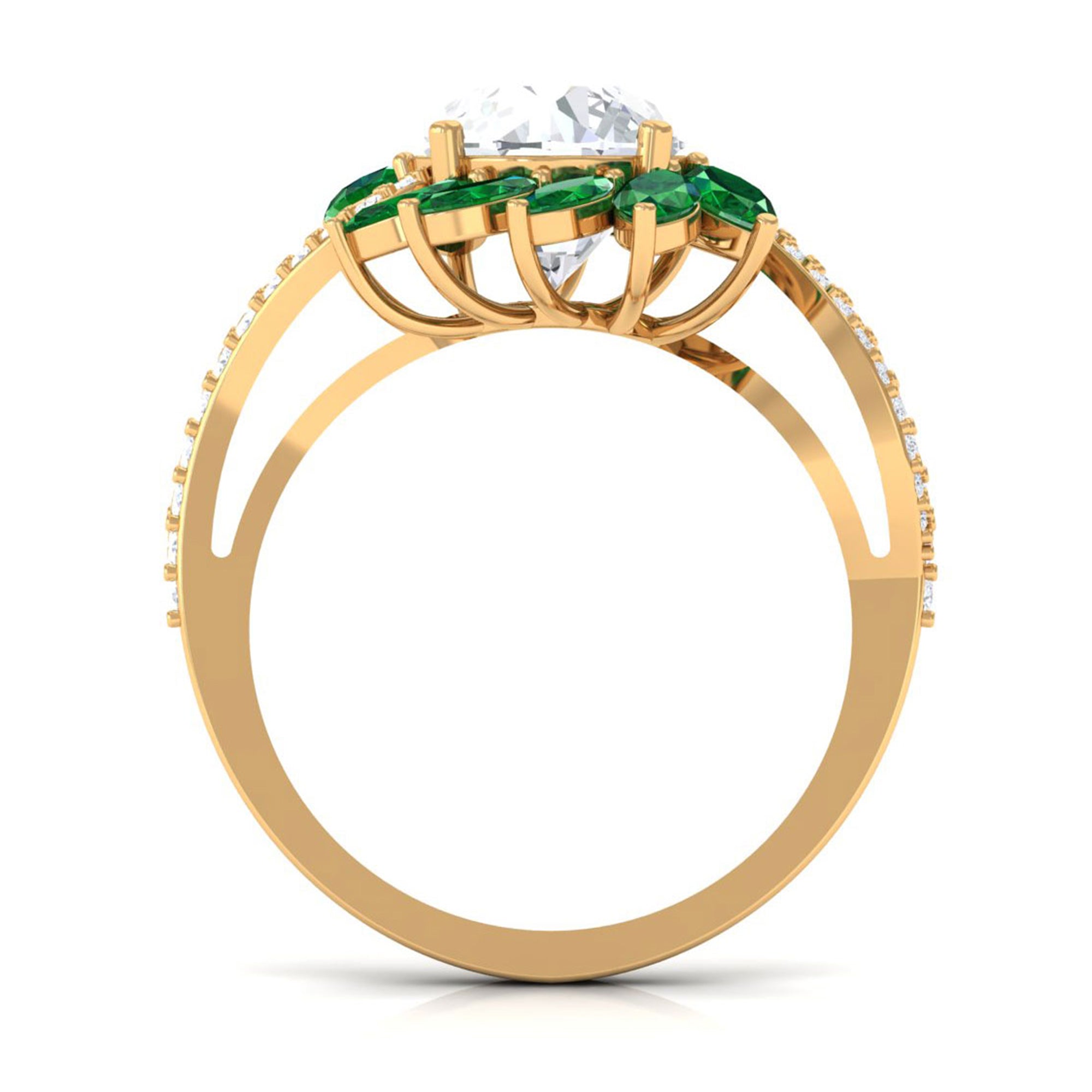 Moissanite Statement Flower Inspired Ring with Created Emerald D-VS1 8 MM - Sparkanite Jewels
