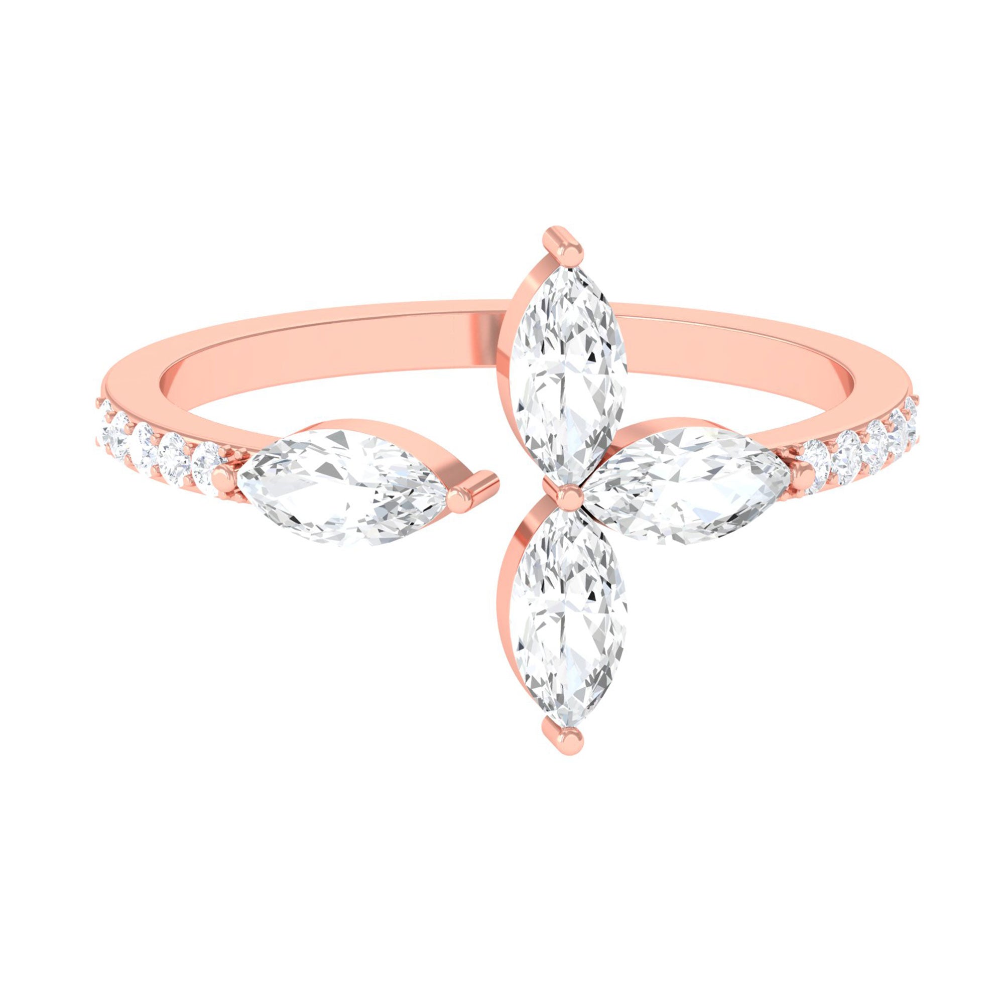 Sparkanite Jewels-Minimal Marquise Shape Moissanite Flower Cuff Ring