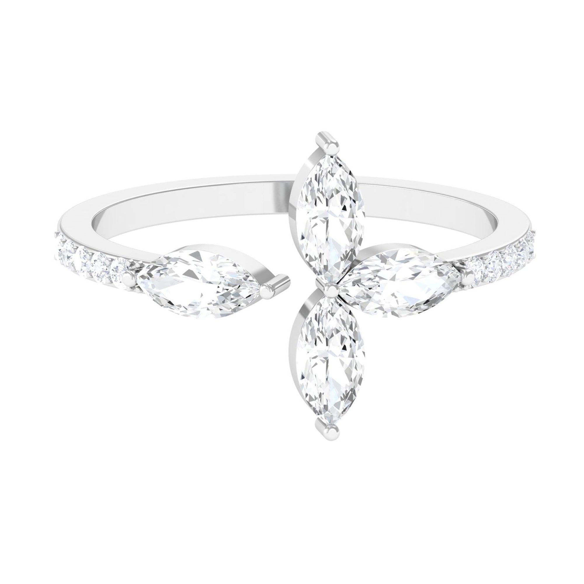 Sparkanite Jewels-Minimal Marquise Shape Moissanite Flower Cuff Ring