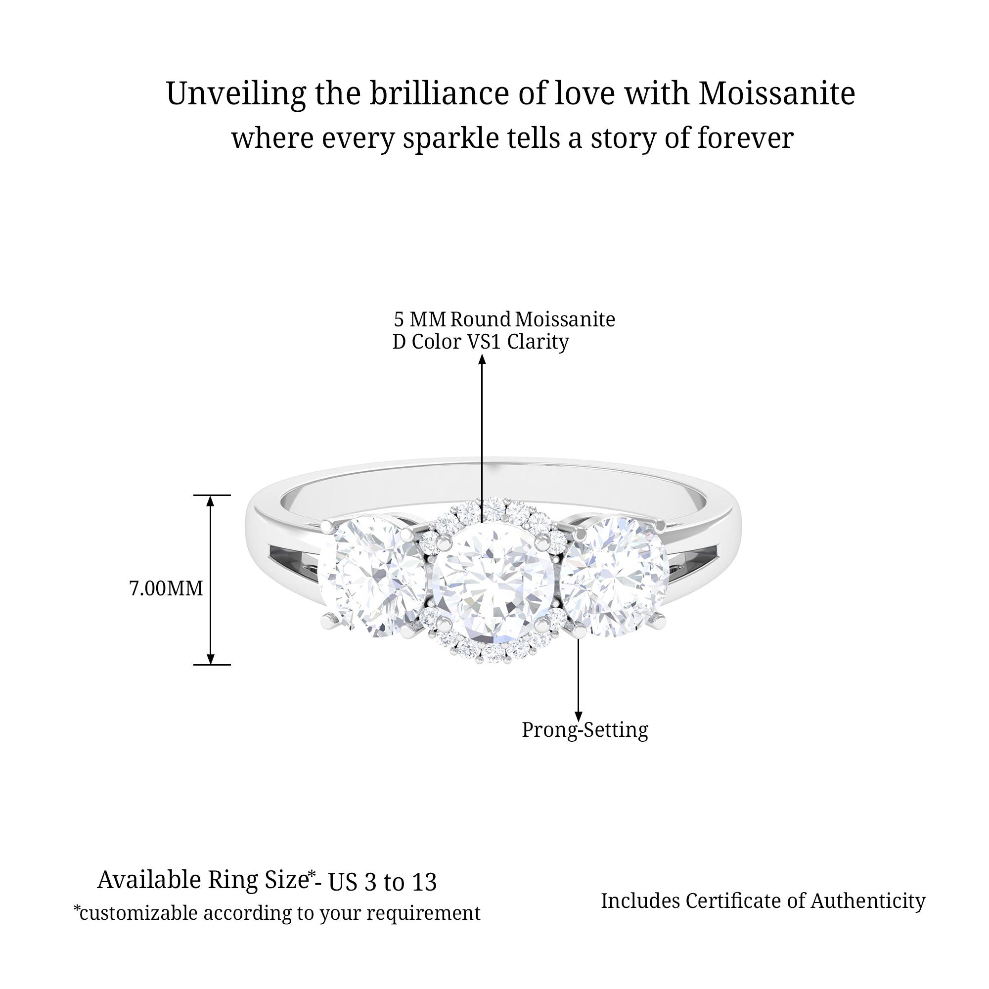 Sparkanite Jewels-Round Moissanite Three Stone Anniversary Ring