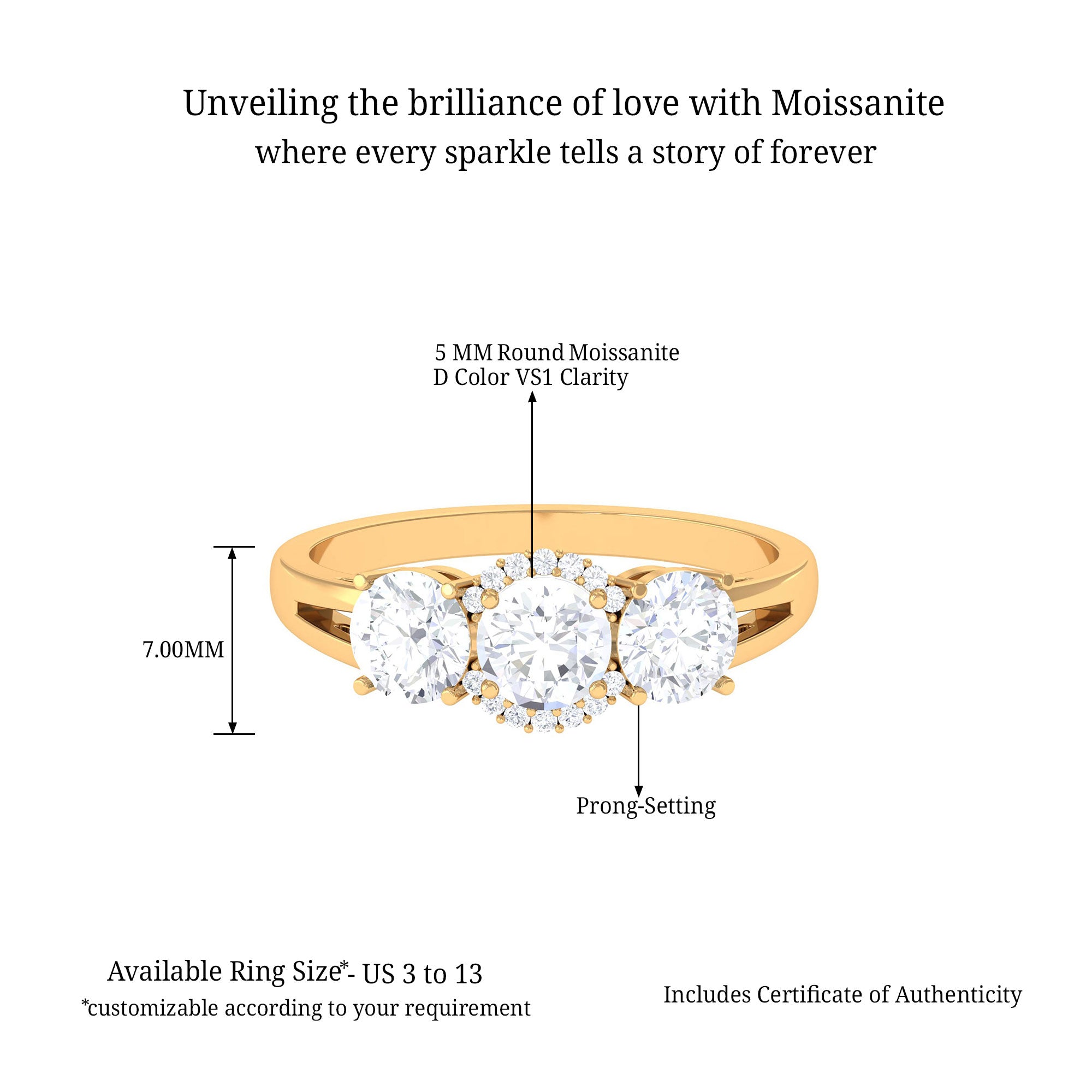 Sparkanite Jewels-Round Moissanite Three Stone Anniversary Ring