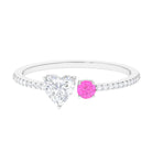 Sparkanite Jewels-Minimal Heart Shape Moissanite Toi Et Moi Ring with Pink Sapphire