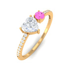 Sparkanite Jewels-Minimal Heart Shape Moissanite Toi Et Moi Ring with Pink Sapphire