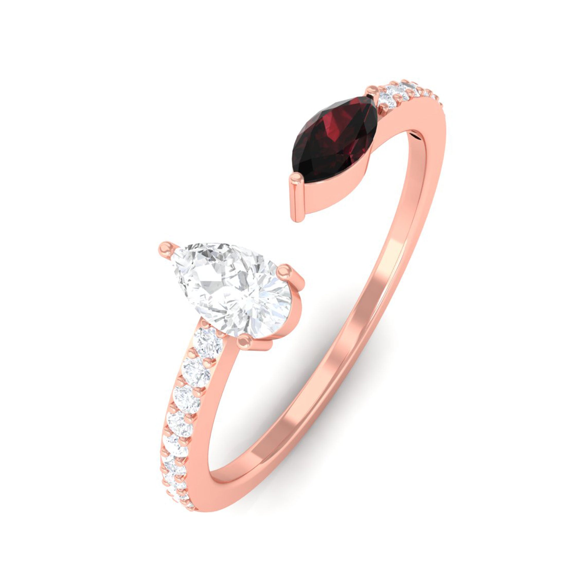 Sparkanite Jewels-Certified Moissanite and Garnet Minimal Cuff Ring