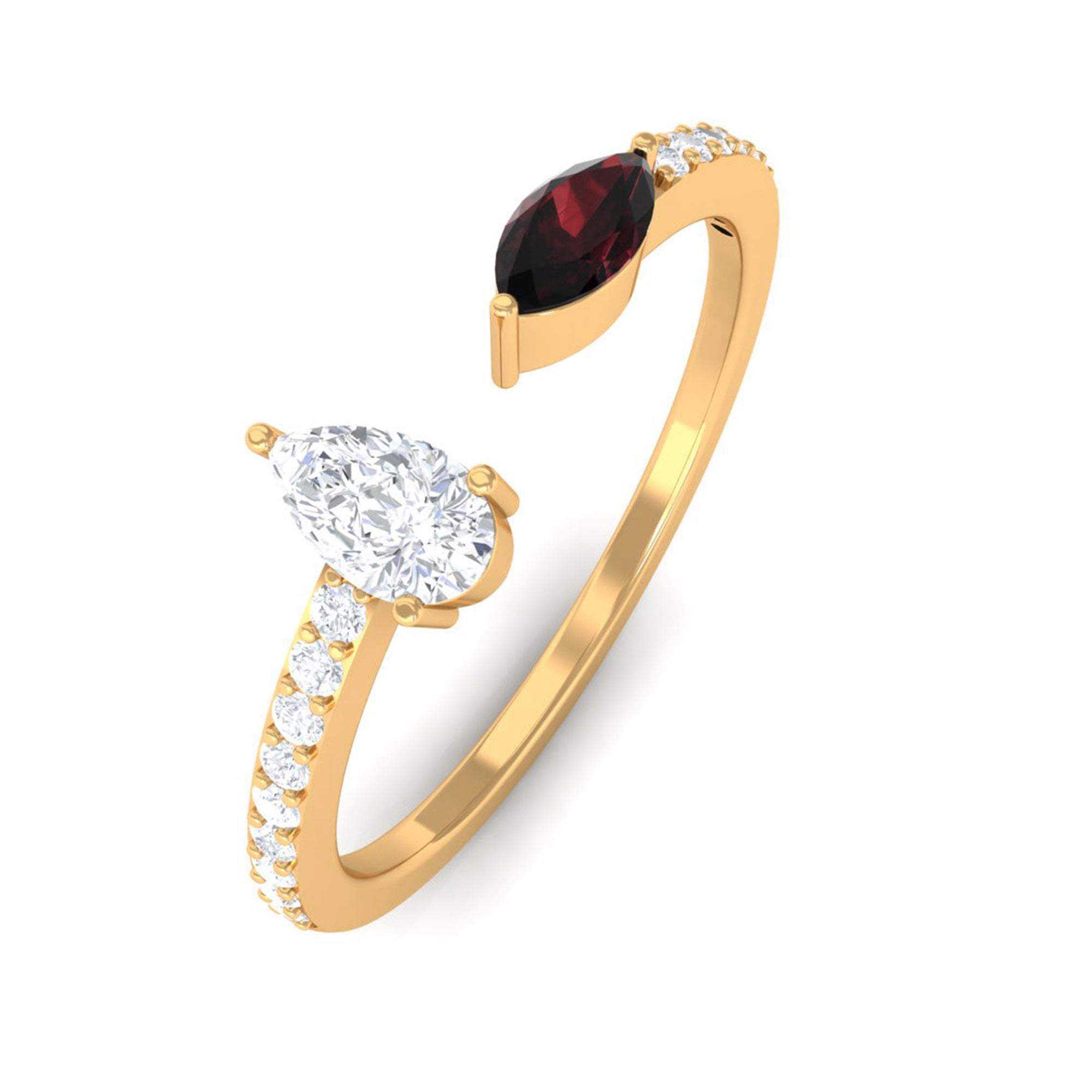 Certified Moissanite and Garnet Minimal Cuff Ring D-VS1 - Sparkanite Jewels