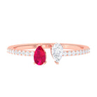 Sparkanite Jewels-Minimal Pear Shape Moissanite and Ruby Two Stone Cuff Ring