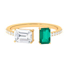 Octagon Cut Moissanite and Emerald Toi Et Moi Cuff Ring D-VS1 - Sparkanite Jewels