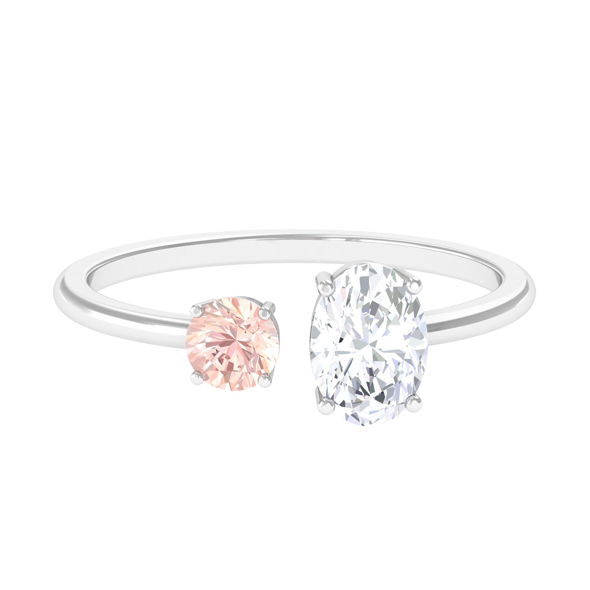 Sparkanite Jewels-Oval Moissanite Toi Et Moi Ring with Morganite